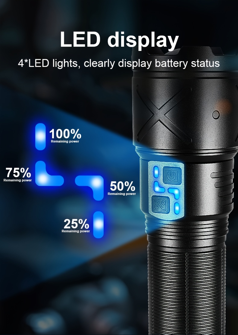 led flashlight with 6   retractable zoom usb c charging aluminum body ideal for outdoor camping emergency use camping accessorie Product details 8