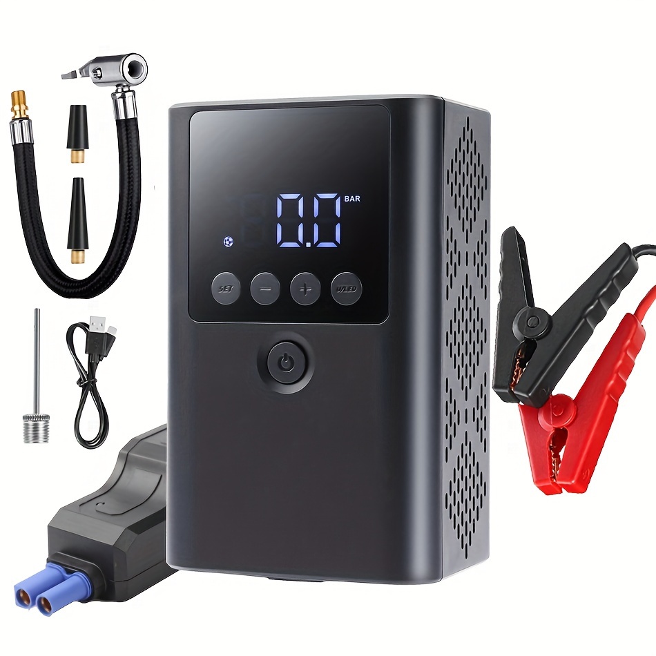 

4 In 1 Mini Car Jump Starter With Air Compressor 1000a Car Battery Charger Auto Tire Inflator Digital Display Power Bank