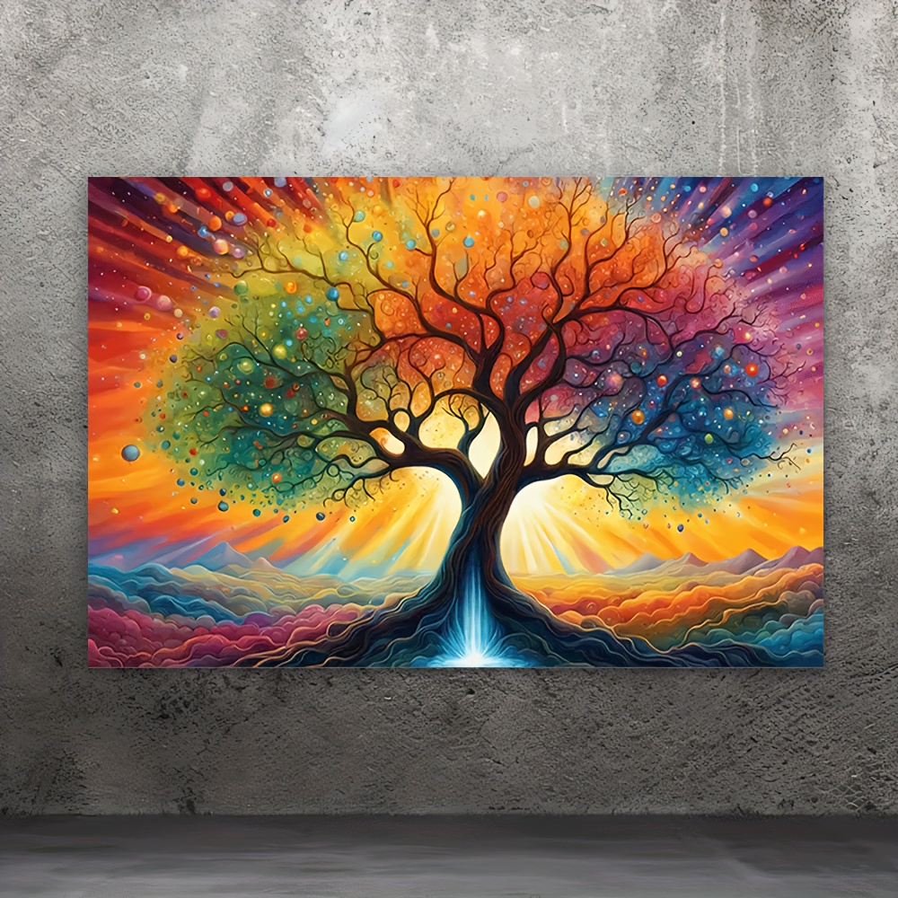 Toile Arbre De Vie Déco Murale - Tableau Bohème Multicolore 60x90cm Prêt à Accrocher (sans Cadre) - 10