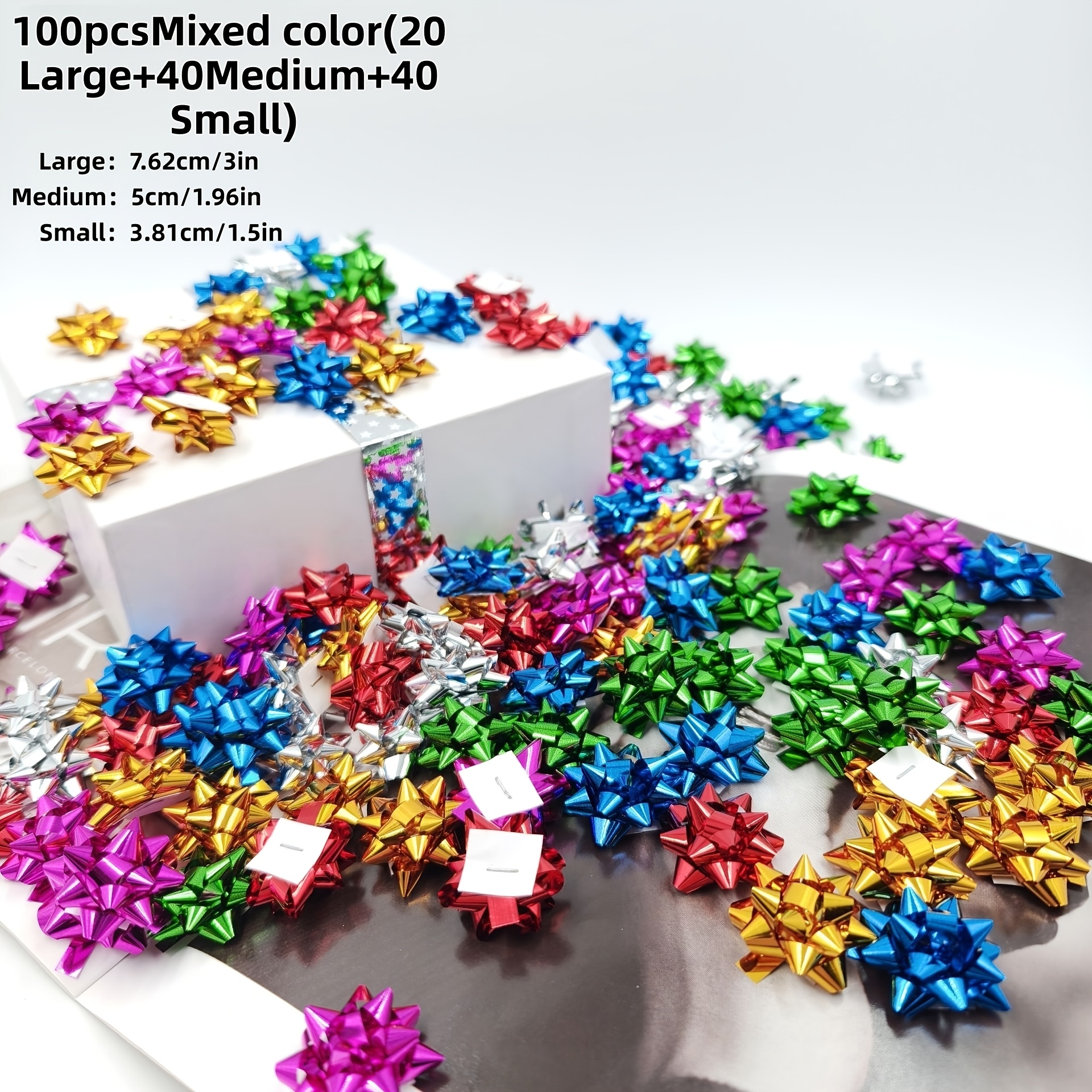 TEMU 25/50/75pcs Décorations de fleurs brillantes multicolores mélangées, emballage cadeau et ornements de fête. Ensemble : Grand 7.60Cm/3In + Moyen