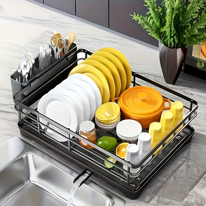 

1pc Multi-functional Kitchen Organizer - Single Tier Dish Rack For Countertop, Sink Side Storage For Dishes, Utensils, And Cutting Boards