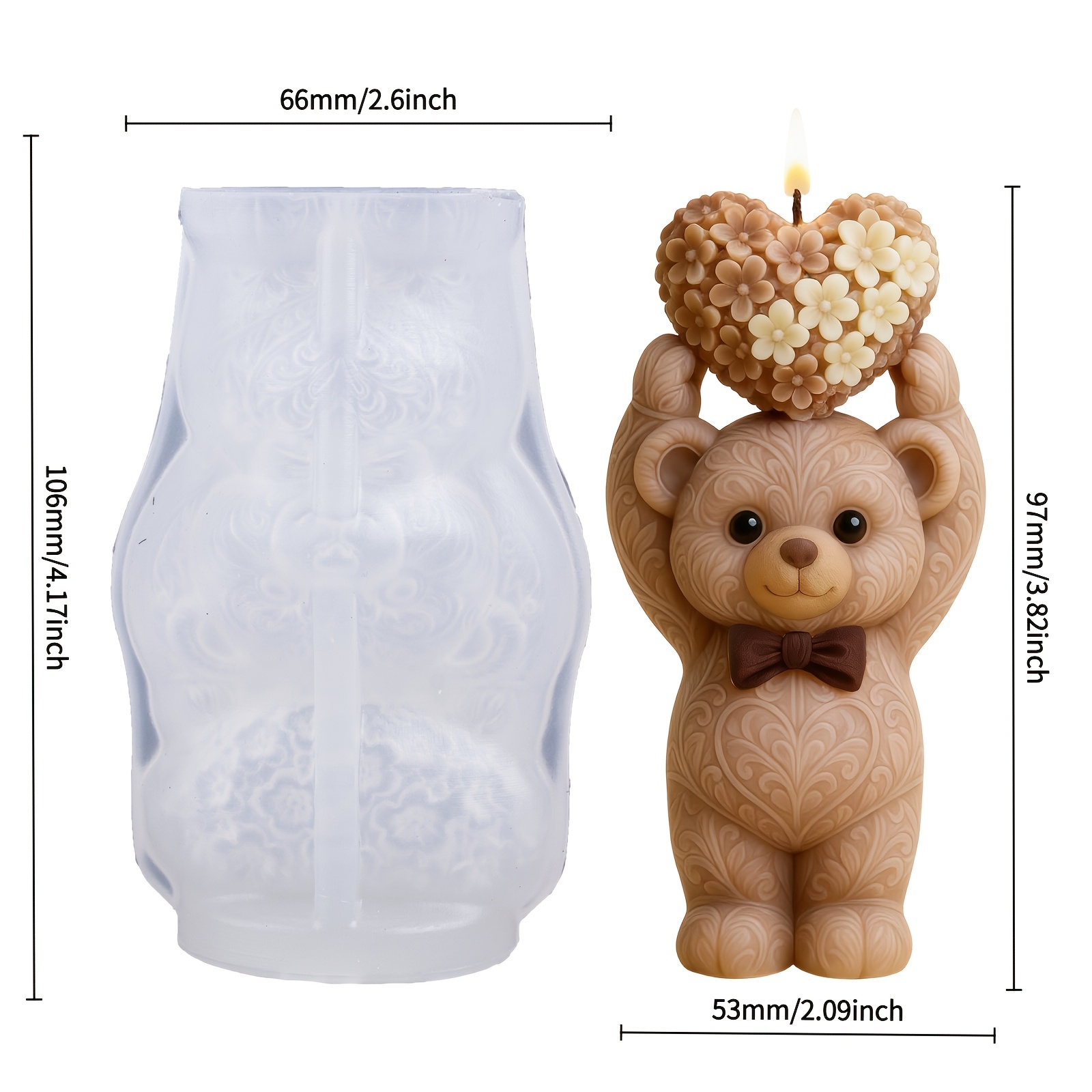 Image of Resin Casting Molds, Valentine's Day Heart Bear Silicone Molds, Bow Tie Bear Holding Heart Flower, Sweet Shape, For Resin Diffuser Stone Plaster And Other Ornaments Making, Demolding