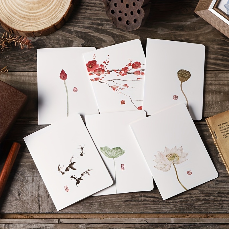 

13-piece Chinese Ink Style Greeting Card Set With Envelopes, Engagement Floral Pattern Personalized Cards, Thank You Note Cards With Seals, Folded Size: 4.53in X 3.35in For Any Recipient