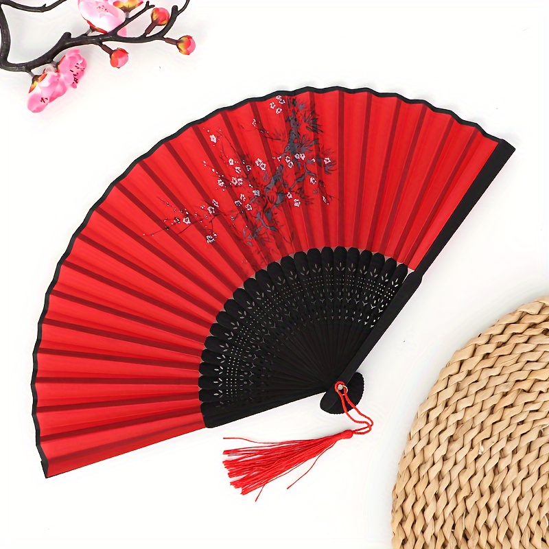 

Vintage Floral Bamboo Folding Fan - Portable Dance Fan With Tassel For Women, Decor & Graduation Gift
