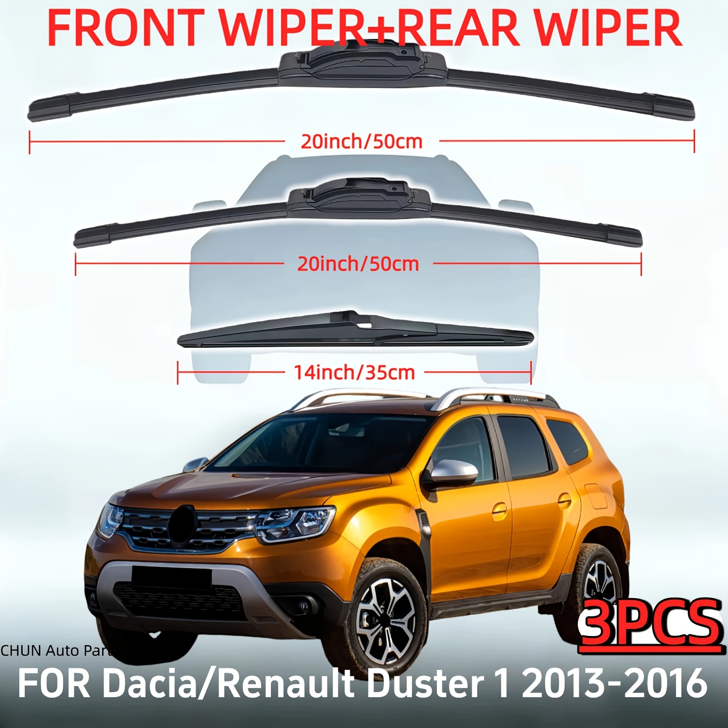 TEMU Replacement Windshield Wiper Blades For For Renault Duster 1 From 2013 To 2016 - 20in And 20in And 14in - Premium Front And Rear Wiper Kit -