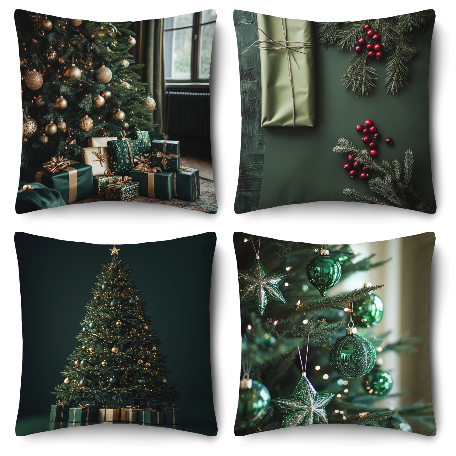 

4pcs Christmas , Contemporary , Printed Cushion , 18x18 , , Washable, For , Porch, Decor - Inserts Not Included