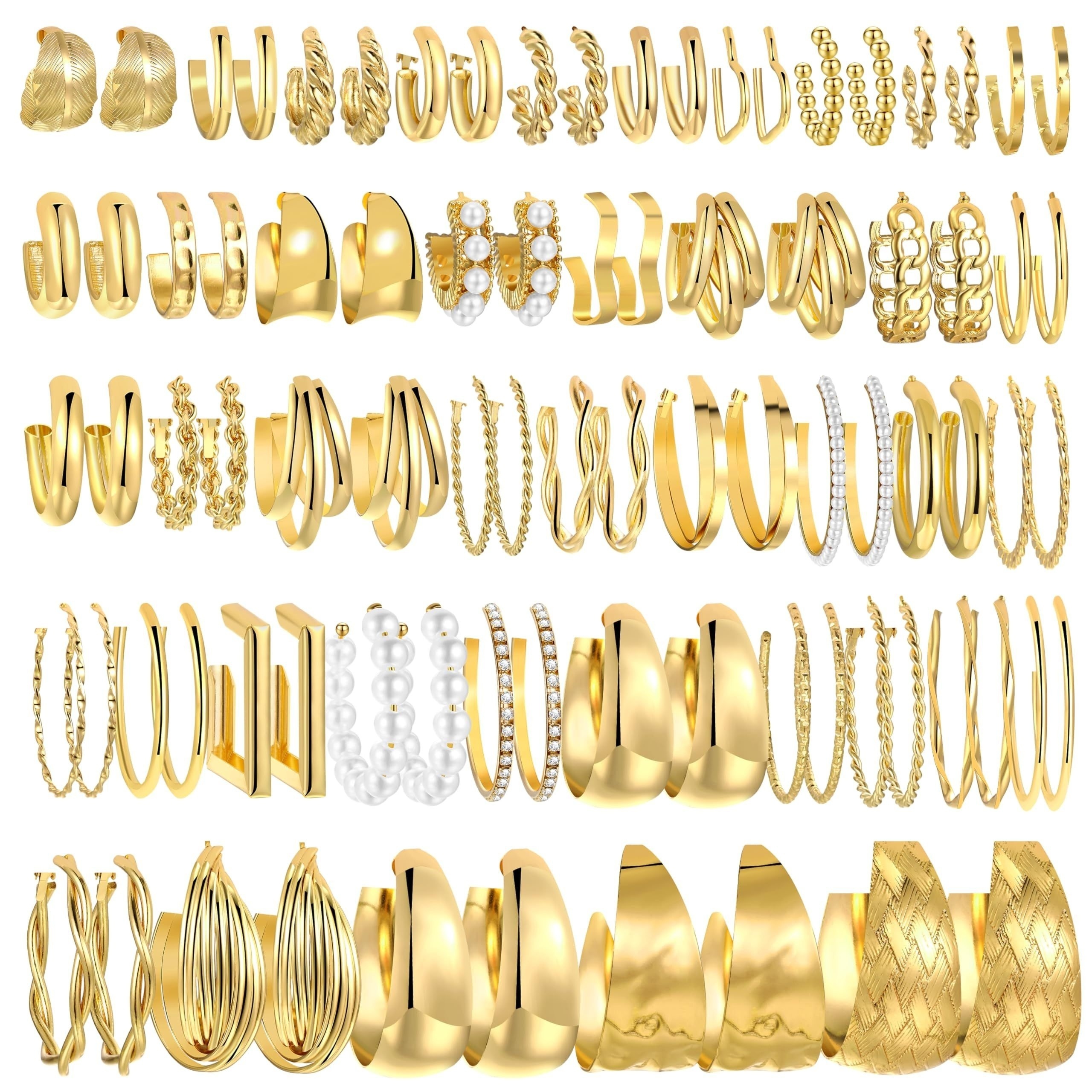 

42 Pairs Golden Hoop Earrings Set For Women Multipack, Hypoallergenic Chunky Chain Twisted Hoop Earrings Pack, Fashion Dangle Earrings Jewelry For Gift