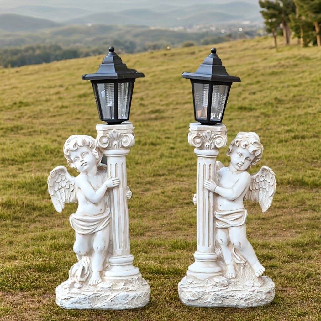 solarbetriebene engelsskulptur mit römischer säule - außen-gartenweglicht, dekorative landschaftsstatue