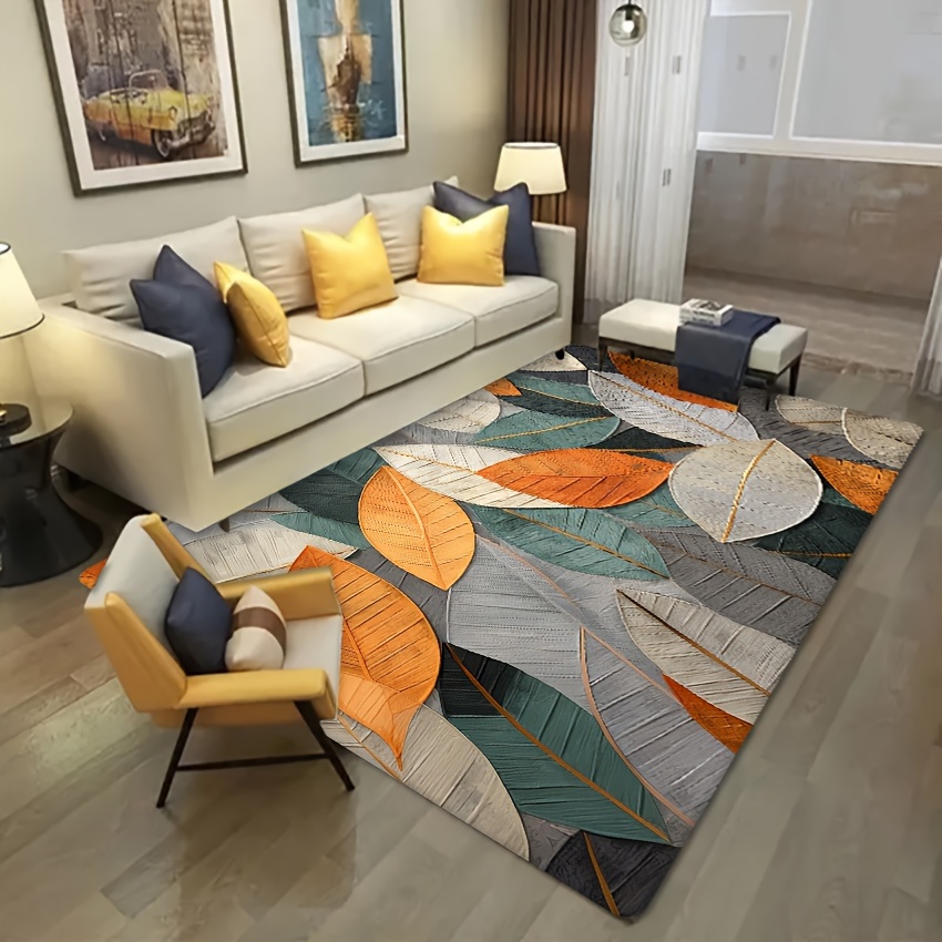 

Leaf Pattern Large Area Rug For Living Room & Bedroom - Fade-resistant Polyester, Rectangular Bath Mat