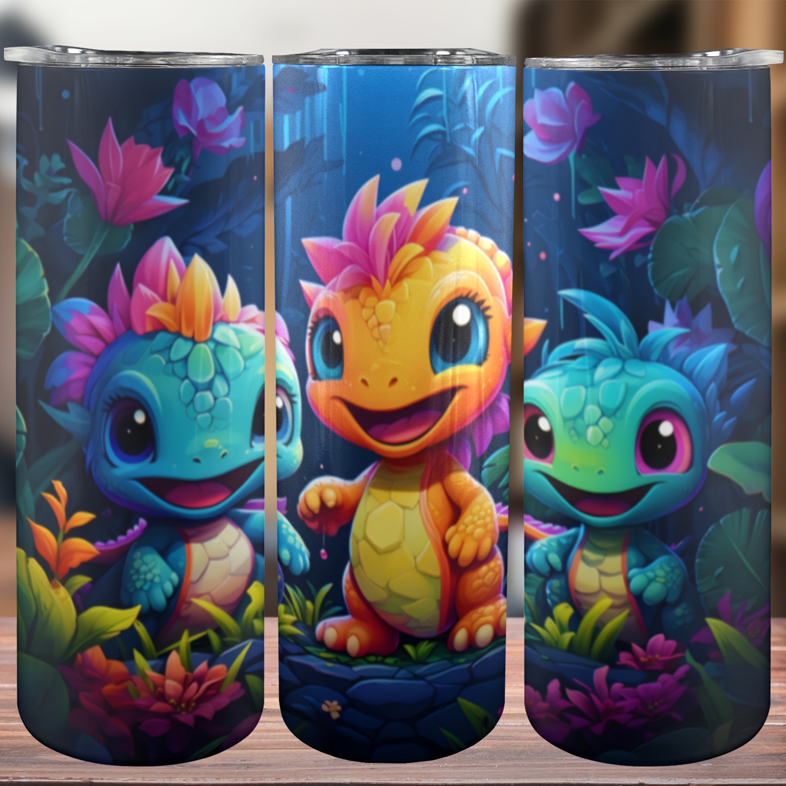 

20 Oz Cartoon Dinosaur Stainless Steel Tumbler With Lid - Double Wall Vacuum Insulated Travel Mug For Hiking, Camping & Travel - Reusable, Hand Wash Only