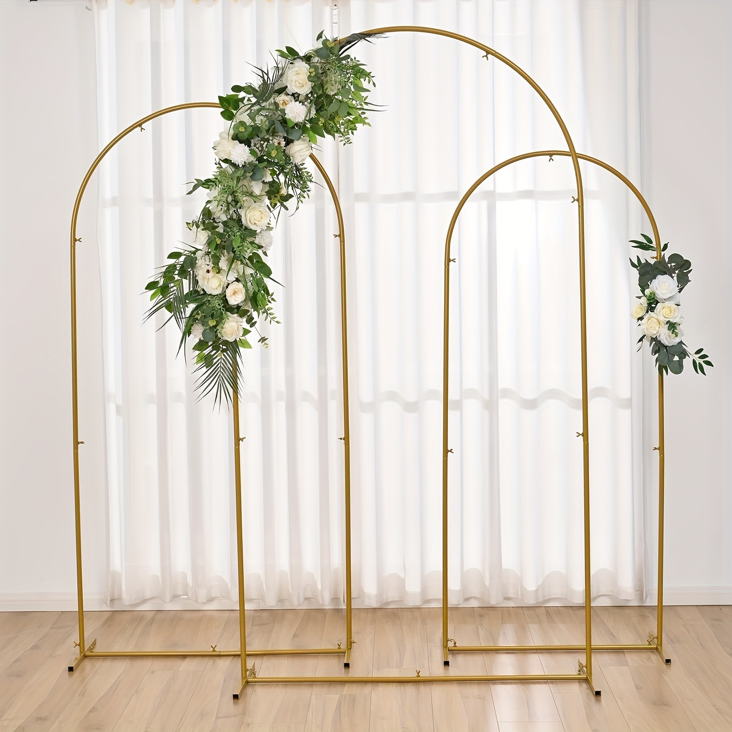 

Wedding Arch Backdrop Stand Set Of 3 Gold Metal Arch For Wedding Ceremony Baby Shower Birthday Party Garden Floral Balloon Arch Decoration, 7.2ft, 6.6ft, 6ft