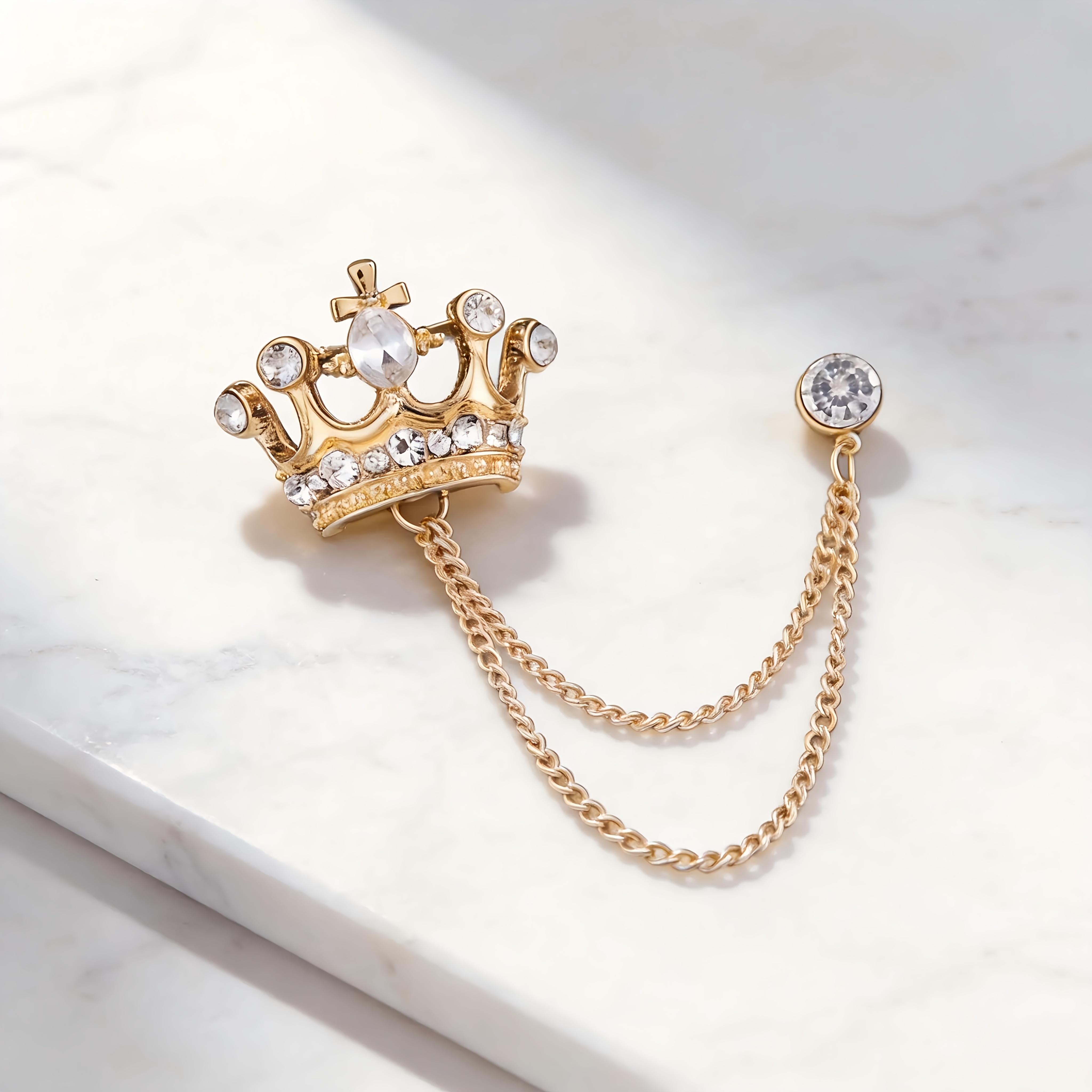 TEMU Broche de cadena con corona, 1 pieza, tachonado con pedrería, alfiler para traje, accesorio para , fiestas y ocasiones formales, regalo único y