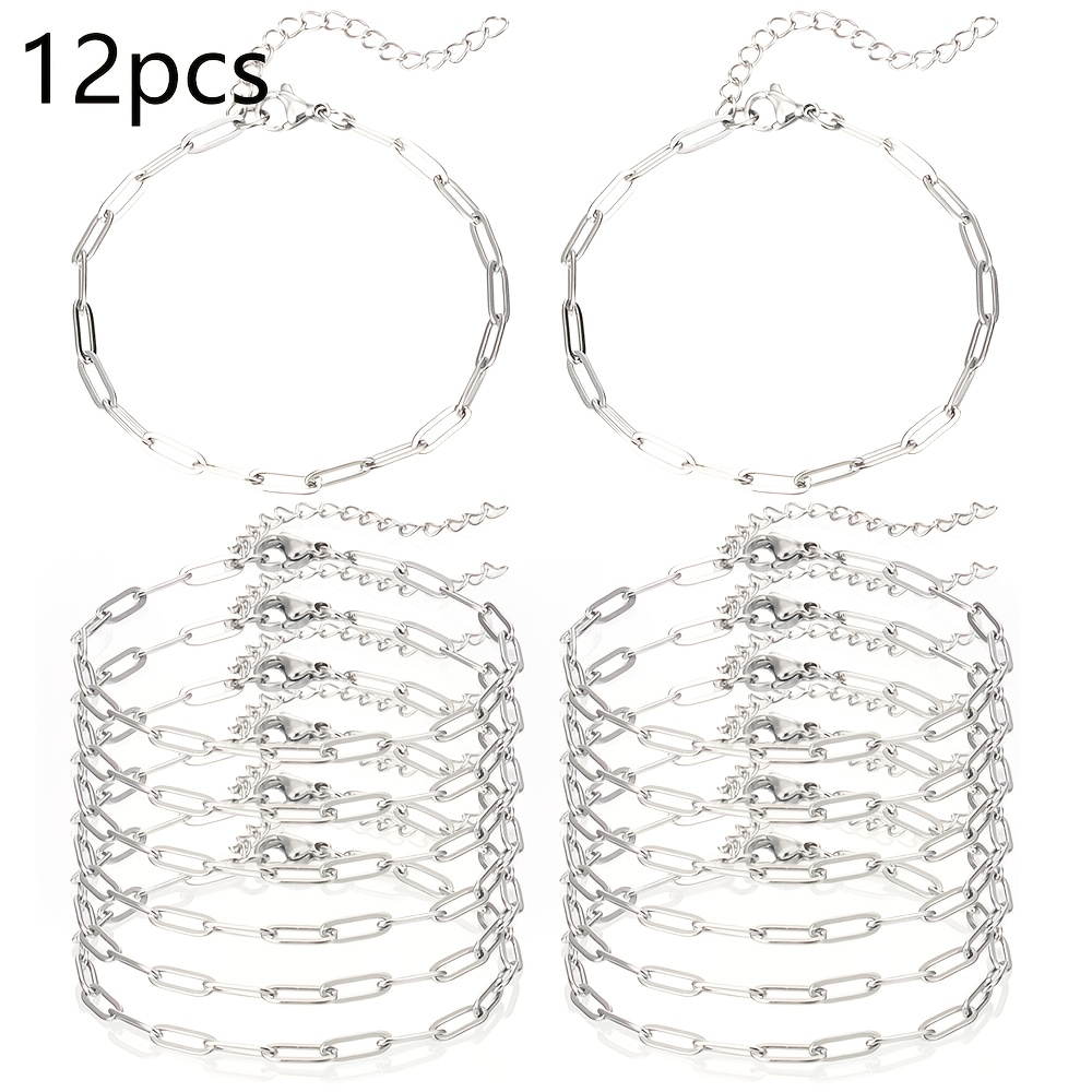 TEMU 12pcs Set Of Safety Pin Chain Bracelet Kits, Adjustable Stainless Steel Pendant Bracelets With Lobster Clasps And Extension Chains, For Jewelry