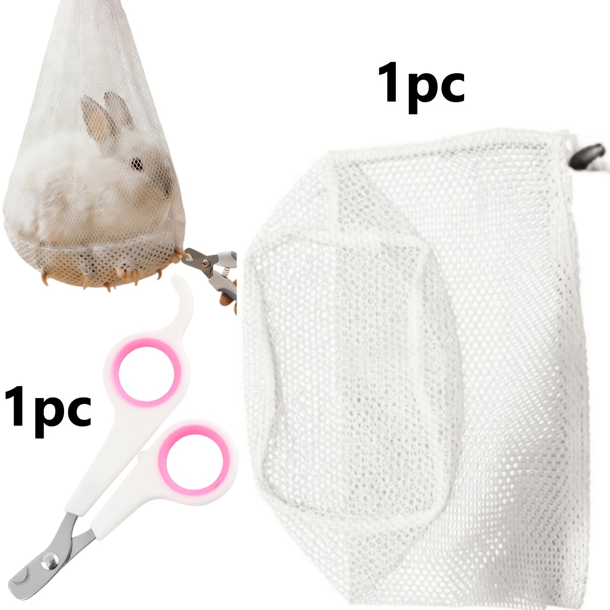 TEMU 2pcs Rabbit Nail Trimming Kit (1pc Net Cover And 1pc Nail Clipper), Preventing Pet Kicking And Protecting Trimming Tools, Pet Nail Clippers,