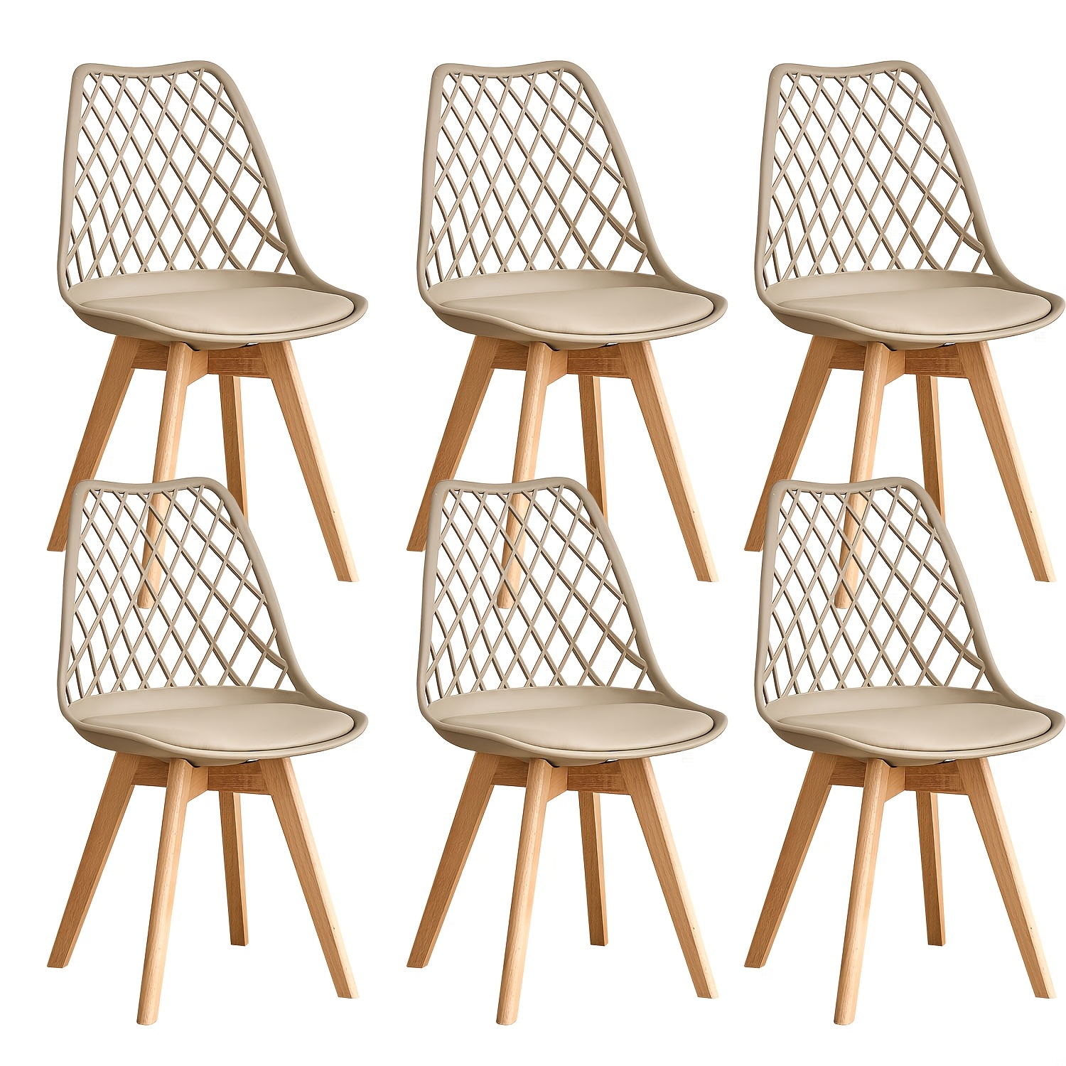 Image of Egoonm 6pcs Modern Scandinavian Dining Chairs With Pu Cushion & Legs - Plastic Frame Suitable, Office, Living Room, Beige Armless Chairs With Mesh Backrest, For, Assembly