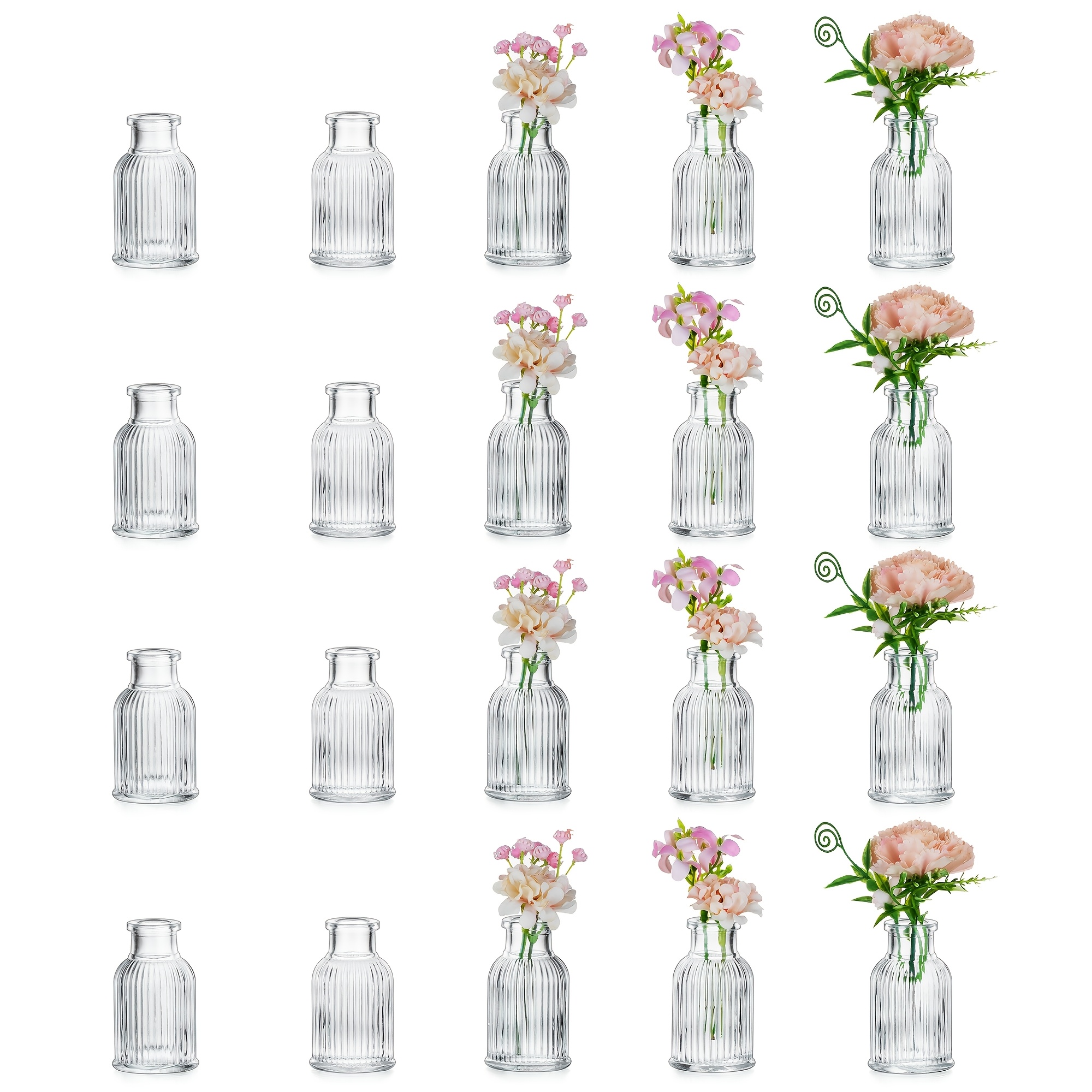 Image of Set Of 20 Glass Bud Vases For Centerpieces: Clear Small Mini Flower Vase For Wedding Party Decorations - 2.95" Cute Bulk Table Centerpieces For Modern Boho Baby Bridal Shower Florist Decor