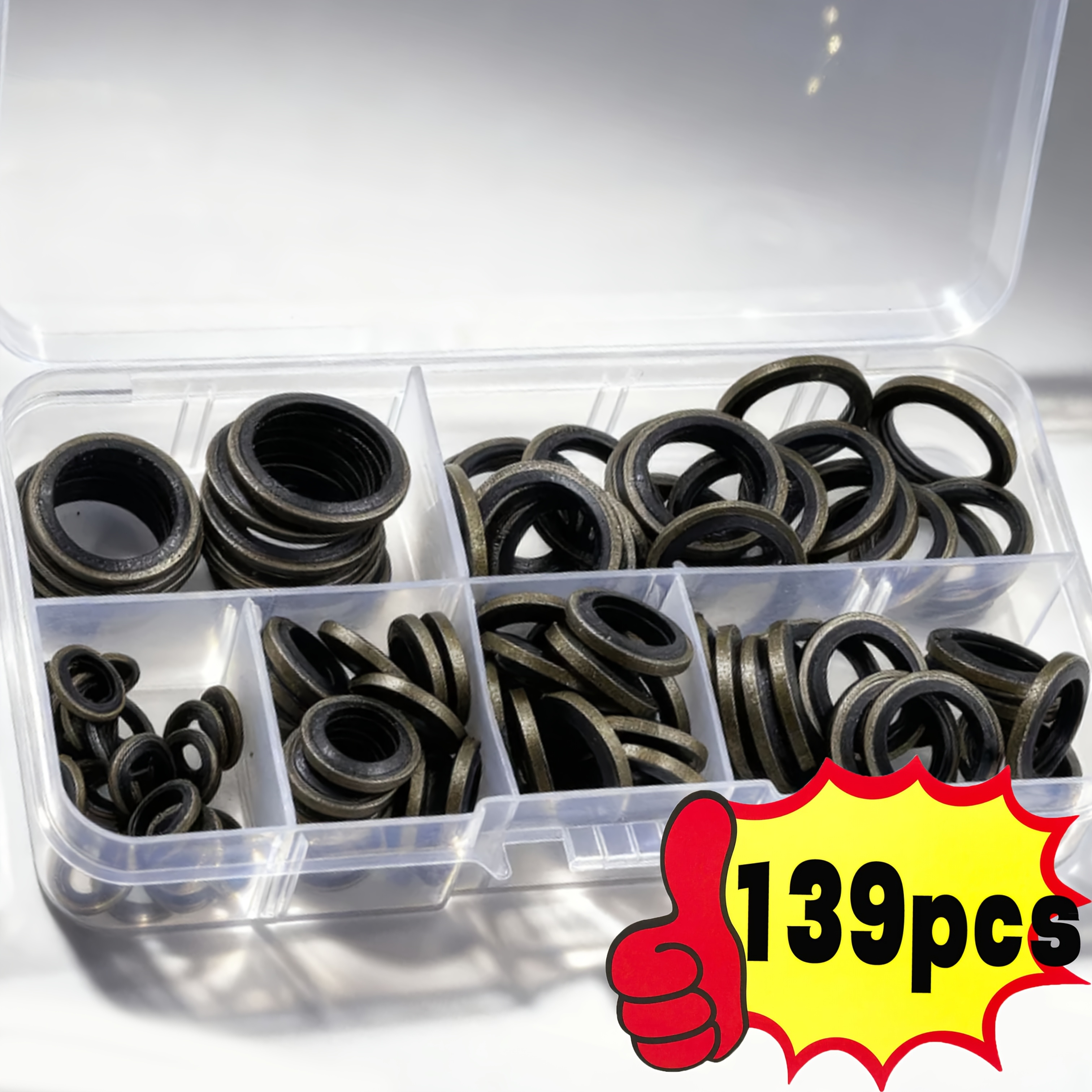 139pcs Automotive Oil Pan Drain Plug Gasket Set - Includes Drain Gaskets, Rubber Gaskets, And Replaceable Seals, Sizes M6, M8, M10, M12, M14, And M16