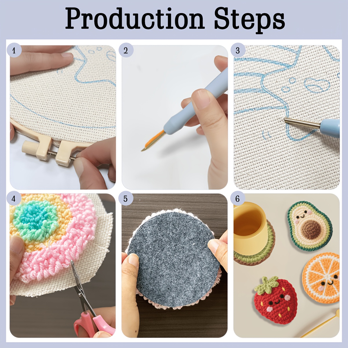 6pcs Round Coaster Thread-through Embroidery Kit for Beginners