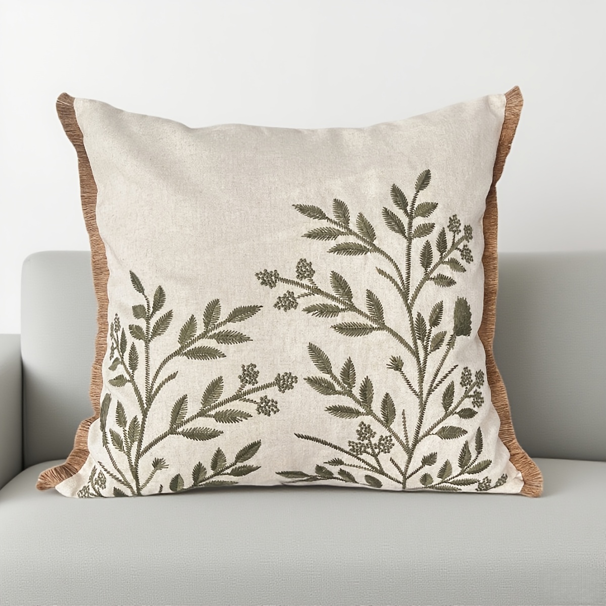 Image of Thanksgiving Decorative Pillow Case 45x45cm/30x50cm - Authentic Embroidered Cover With Jute Trim, Rustic Home Decoration For Living Room Sofa & Couch, Bedroom (insert Not Included)