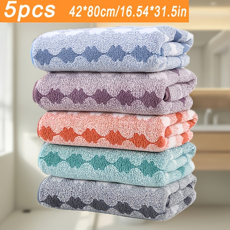 Image of 5pcs, Enlarged Size, 42 X 80cm/16.5 X 31.5in, Absorption, Super Soft, Durable, 280gsm, Suitable For Home, Shower, Spa, Gym, Gift, Holiday, Birthday, Travel