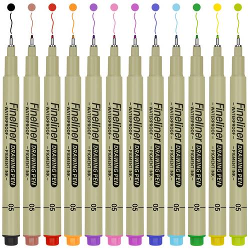 12 color waterproof fine point pen set lightweight durable plastic drawing pens with waterproof ink for line art sketching journaling dot art cartooning ideal for artists students office use 5 6 or 9 pens perfect