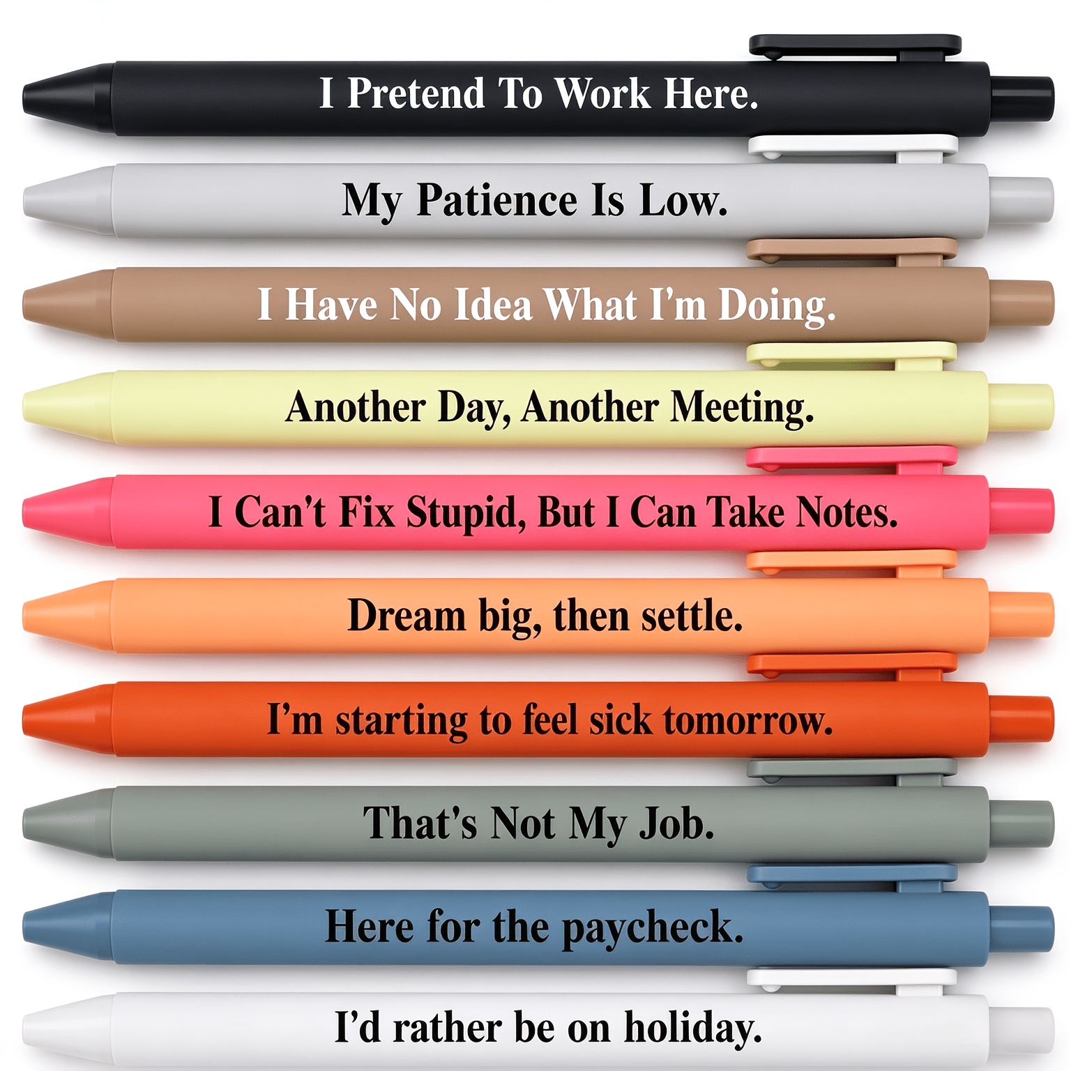 TEMU Sarcastic Work Pens, 10 Pack Funny Retractable Ballpoint Pens With Humorous Office Quotes, Motivational Snarky Black Ink Pen, Novelty Desk