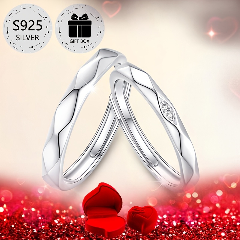 

Bague de Fiançailles Élégante en Argent Sterling 925 pour Femme - Design Géométrique Ajustable, Cadeau de Saint-Valentin avec Boîte en de Cœur