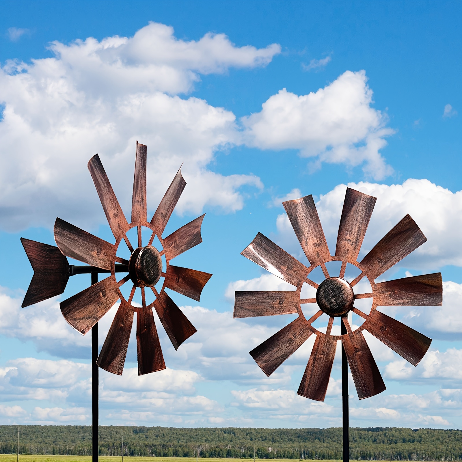 

2pcs Rustic Metal Wind Spinners For Garden - Retro Style Outdoor Lawn & Patio Decor, No Electricity Needed, Windmill Sculptures With Weathered For Yard Art, Windmills For The Yard