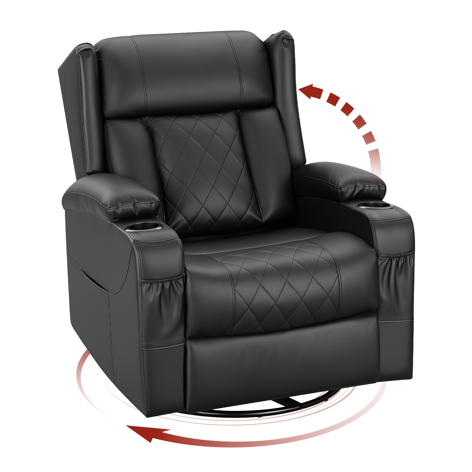 Image of Reclining Armchair Tv Chair 360 Degree Swivel Lounge Chair Reading Chair With Reclining Function Relaxation Chair With Adjustable Footrest Cup Holder And Storage Pockets Pu For Living Room/bedroom