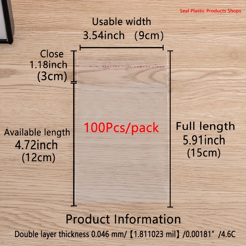 TEMU 100pcs Sachets en plastique OPP transparents anti-poussière, double épaisseur 0.046Mm, sacs de rangement réutilisables multi-spécifications,