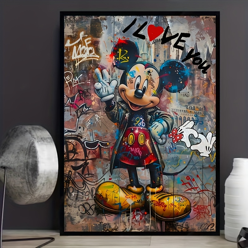 1pc unframed   canvas art print vibrant graffiti style wall decor with i love you text abstract cartoon design for   or bedroom no frame needed   room decor