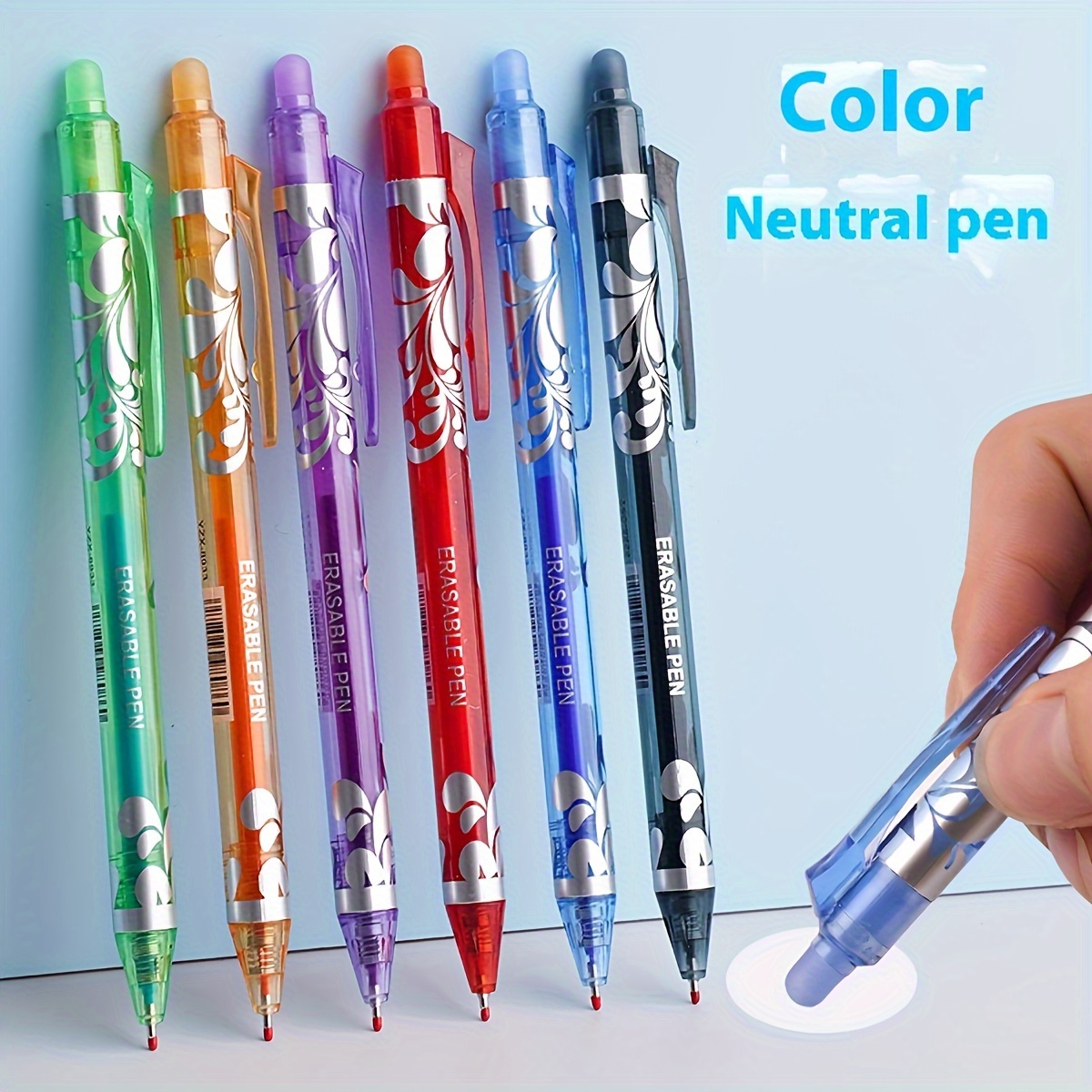 

A Set Of Erasable Retractable Ballpoint Pens With Refill, 0.5 Mm Nib, Plastic Oval Body, Option For Students To Use Back To School