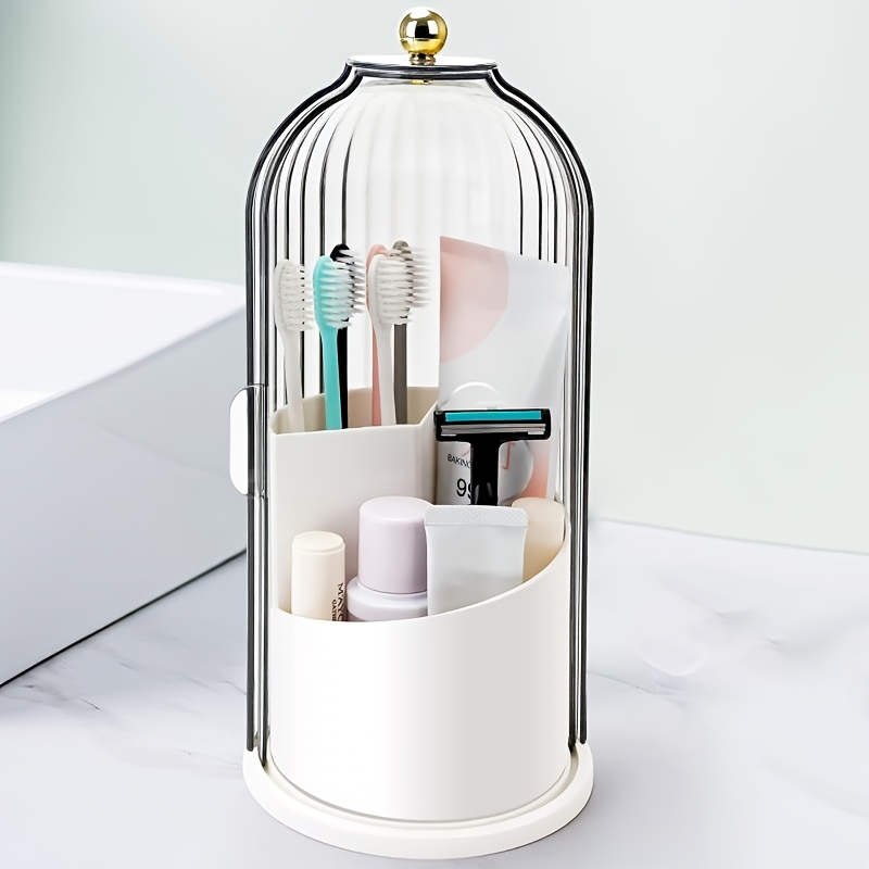 TEMU 2/1pc Bathroom Storage Box, 360° Rotating Desktop Storage Rack, Large-capacity Plastic Storage Box, Storage For Electric Toothbrush, Toothpaste,