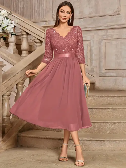 Pink Macys Womens Wedding Guest Dresses YWDJ Elegant Wedding Dress, Semi Formal Midi Wrap Vintage Lace, Pink Macys Womens Wedding Guest Dresses YWDJ Elegant Wedding Dress, Semi Formal Midi Wrap Vintage Lace,