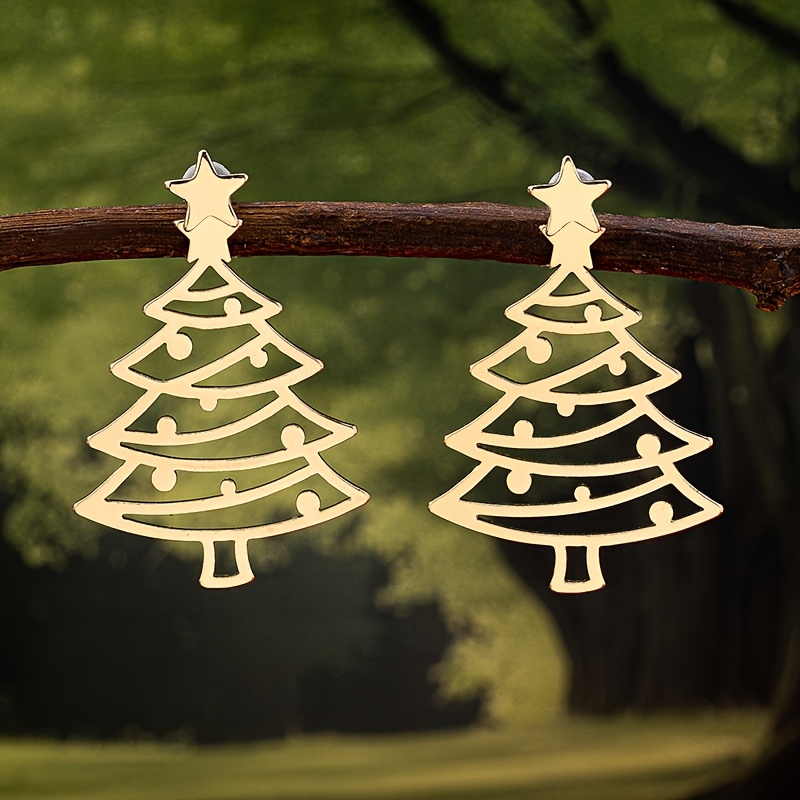 Christmas Hollow Tree Star Stud Earrings, 2pcs Set