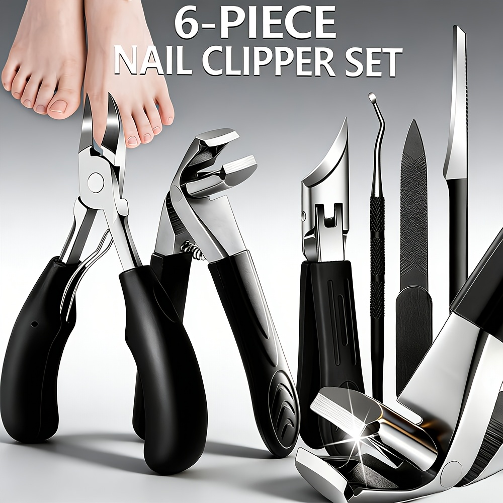 TEMU 6pcs Professional Stainless Steel Nail Clipper Set With Nail Clippers & Trimming Tools, Handle, Suitable For Men, Women & Seniors, Perfect
