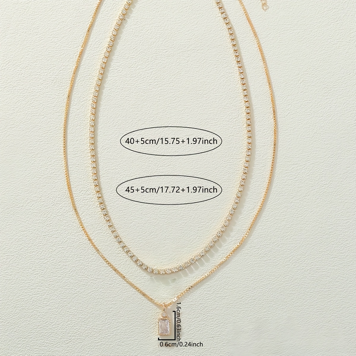 French-Style Double-Layer Square Pendant Necklace for Women