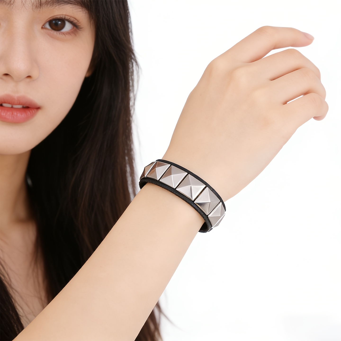 2pcs Gothic PU Cuff Bracelet Set, Y2K Street Rock Style