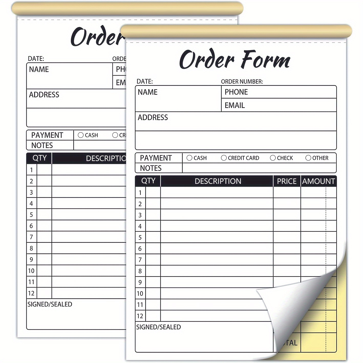 

1 Pack Order Forms Receipt Book, 2 Part Carbonless Invoice Book For Small Business, 5.5 X 8.3 Inches(50 Sets Per Book), White/yellow
