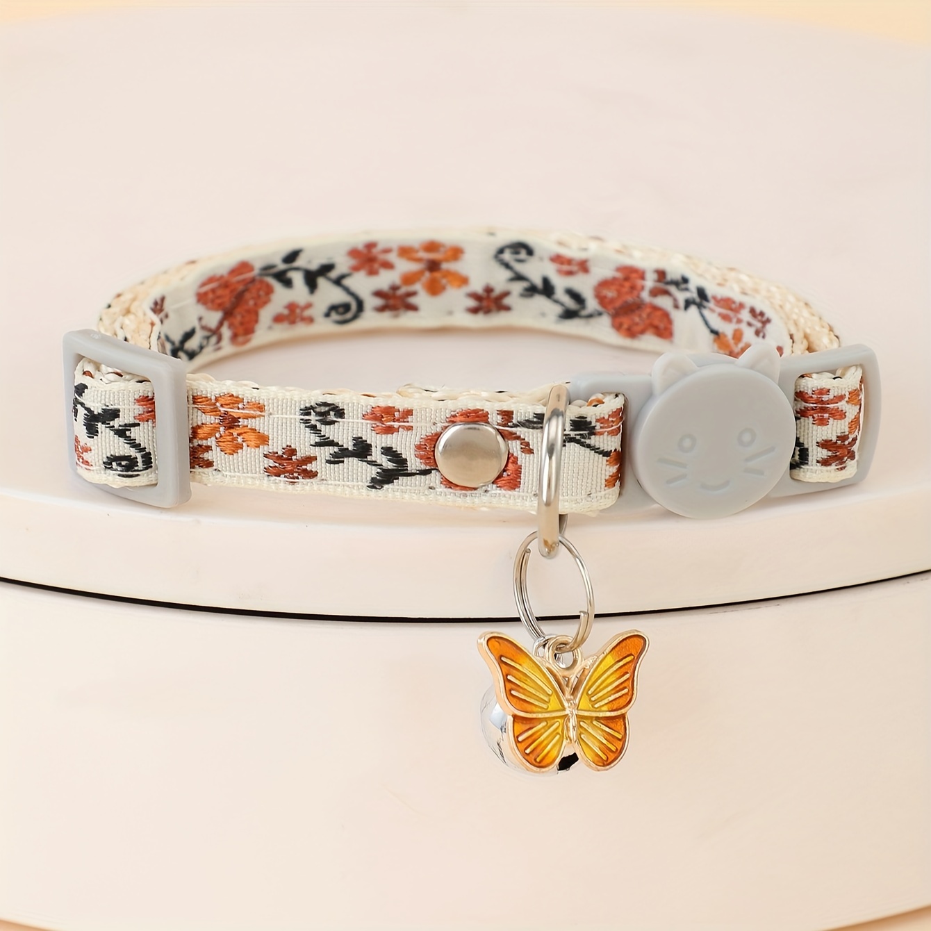 adjustable nylon pet collar with embroidered     bell charm   cats and small dogs Product details 1