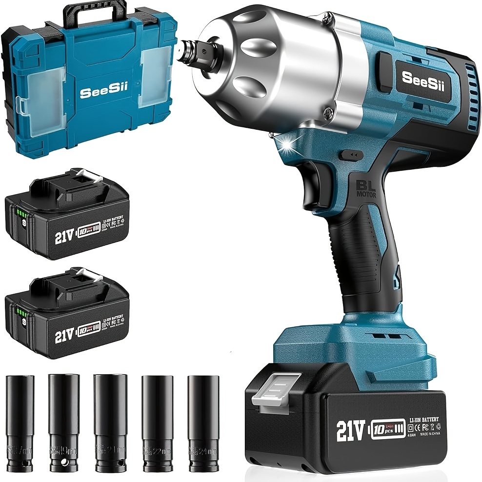 Battery Impact Wrench 1300 Nm, 8000 Mah 1/ 2 Inch Cranked Electric Impact Wrench For Car Tyre Change & Loosening Wheel Nuts, 3-, Brushless Motor, Supplied With 2 Batteries & Charger