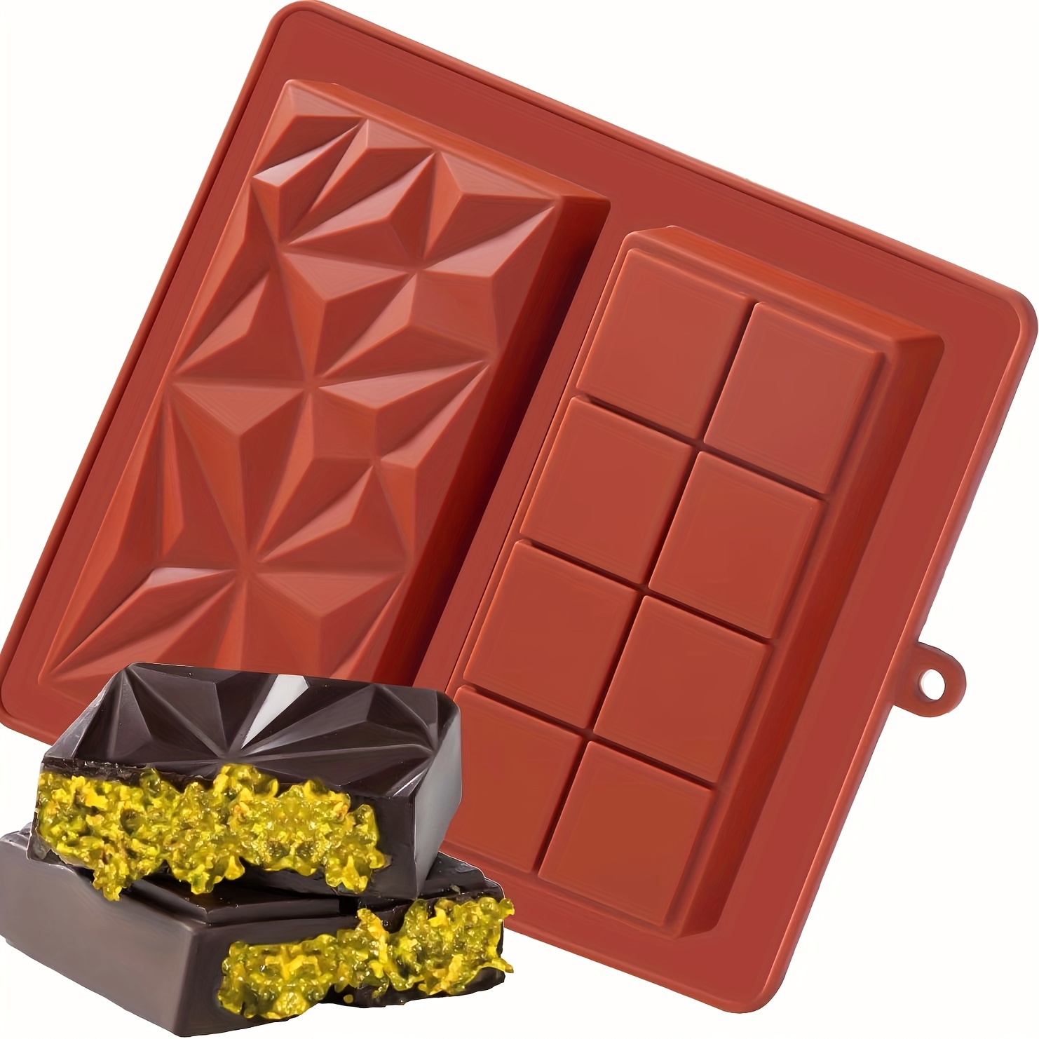 TEMU Chocolate Bar Mold Silicone Thick Chocolate Bar Mold Durable Rectangle Pistachio Dubai Chocolate Bar Break Apart Candy Molds