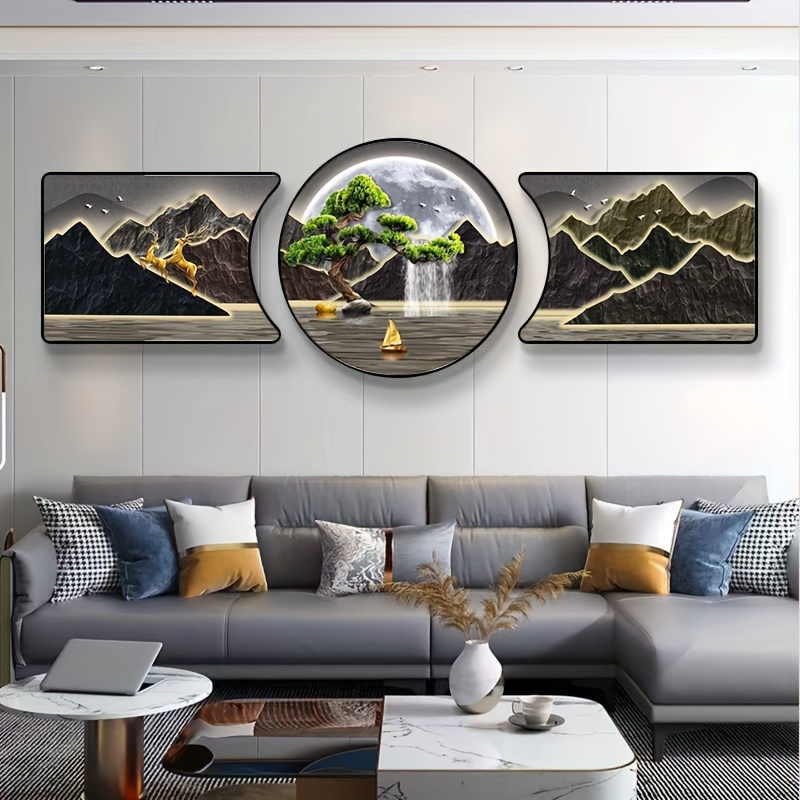Image of 2d Flat, 2d Flat, 3pc2d Landscape Art Decoration, Crystal Fine Porcelain Painted Mural Suitable For Decorating Living Rooms, Bedrooms, Dining Rooms, And Offices, Halloween Christmas Decor