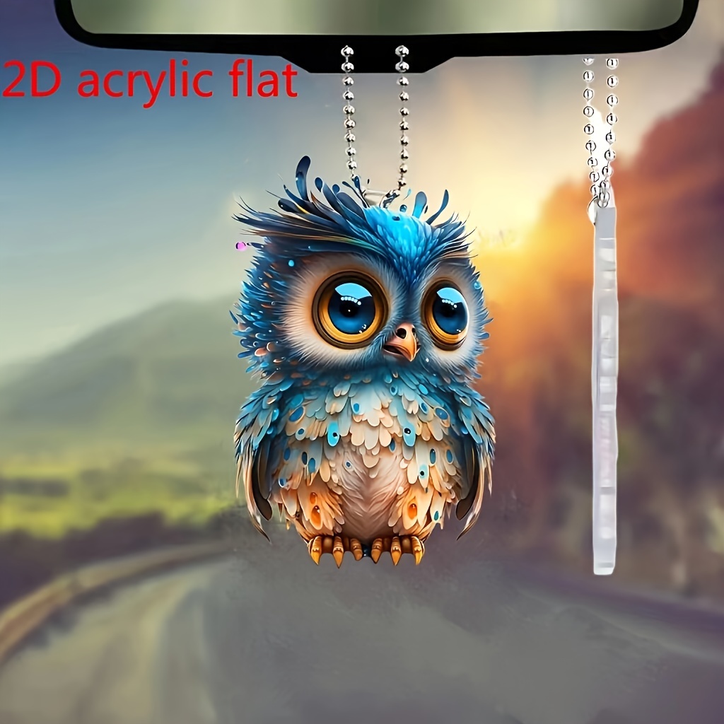 

1pc New Cute Owl 2d Flat Acrylic Car Keychain Accessories Pendant, Car Rearview Mirror Pendant, Bag And Kitchen Home Pendant, Nice Gift
