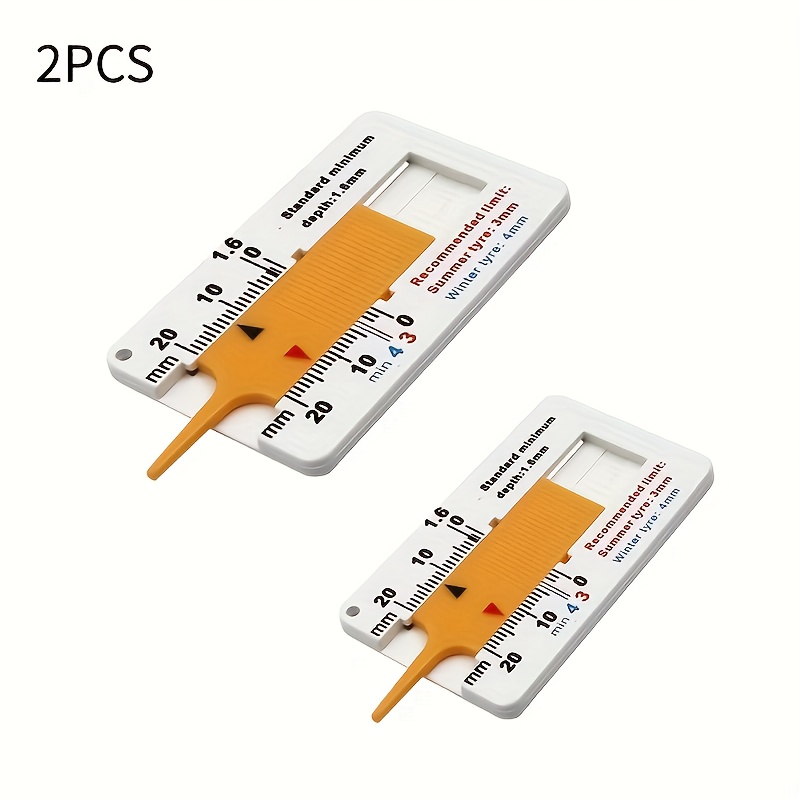Image of 2pcs Compact Tire Wear Depth Measuring Instrument | 0-20mm Portable Detector With Ruler, Durable Plastic, Suitable For Cars, Motorcycles, Trucks, And Trailers - Essential Safety Tool And Ideal Gift