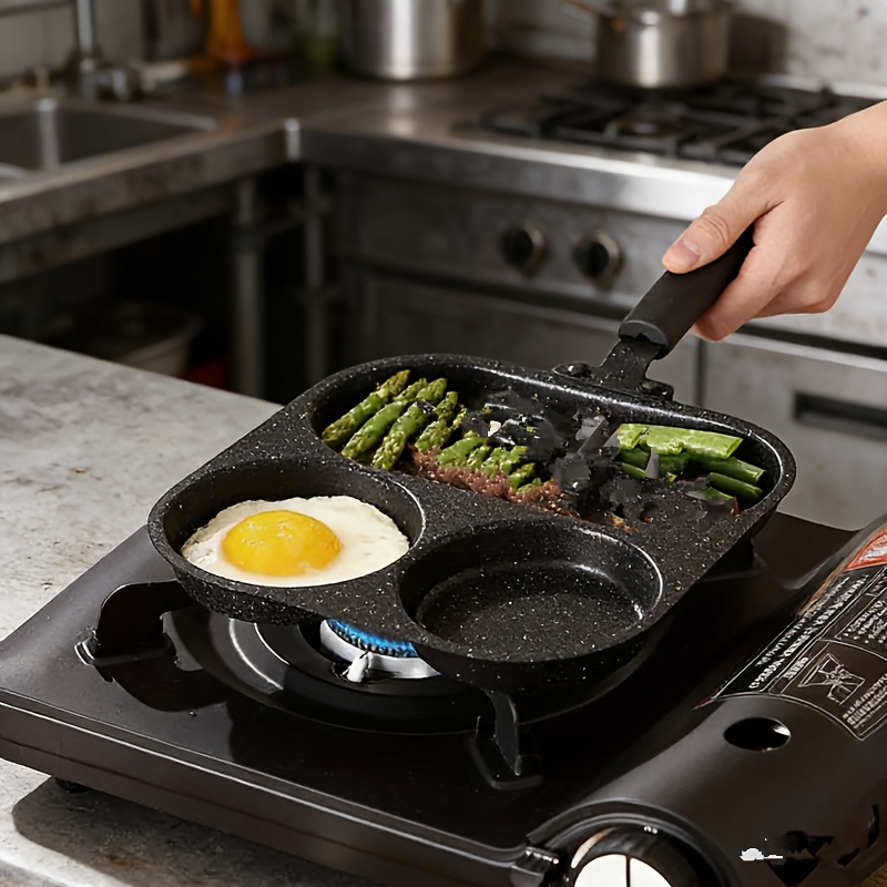 3 compartment non stick   egg and hamburger pan deepened frying pan with slippery egg mold water based coating hand wash only Product details 3