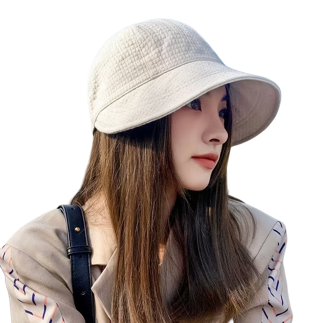 Image of 1pc Women's Summer Sun Hat, Foldable Wide Brim Hat, Adjustable Outdoor Beach Caps, Wide Brim Outdoor Summer Caps