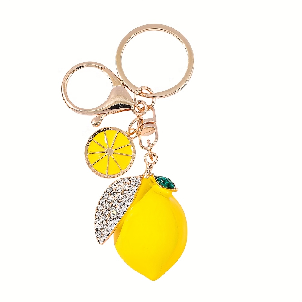 Image of 1pc Stylish Personalized Fruit Lemon Keychain, Exquisitely Inlaid With Rhinestone Lemon Decorative Pendant, Suitable For Daily Wear