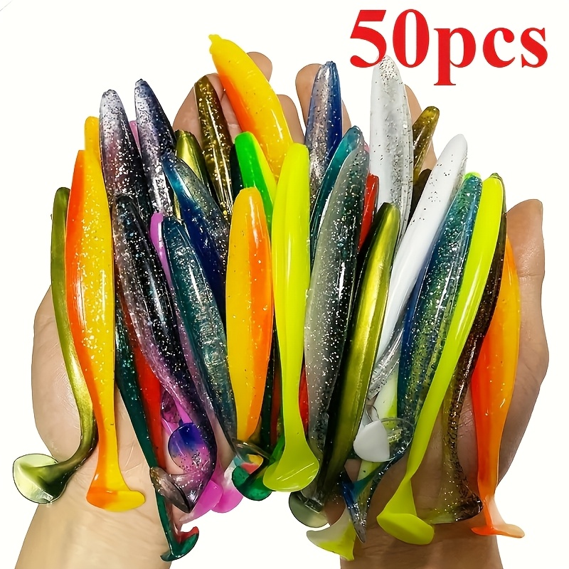 E-shop 50-teiliges Weichköder-Set, T-förmiger Flußkrebs, lebensechtes fischförmiges Design, geeignet für Barsch- Hechtangeln, für Süß- Salzwasser,