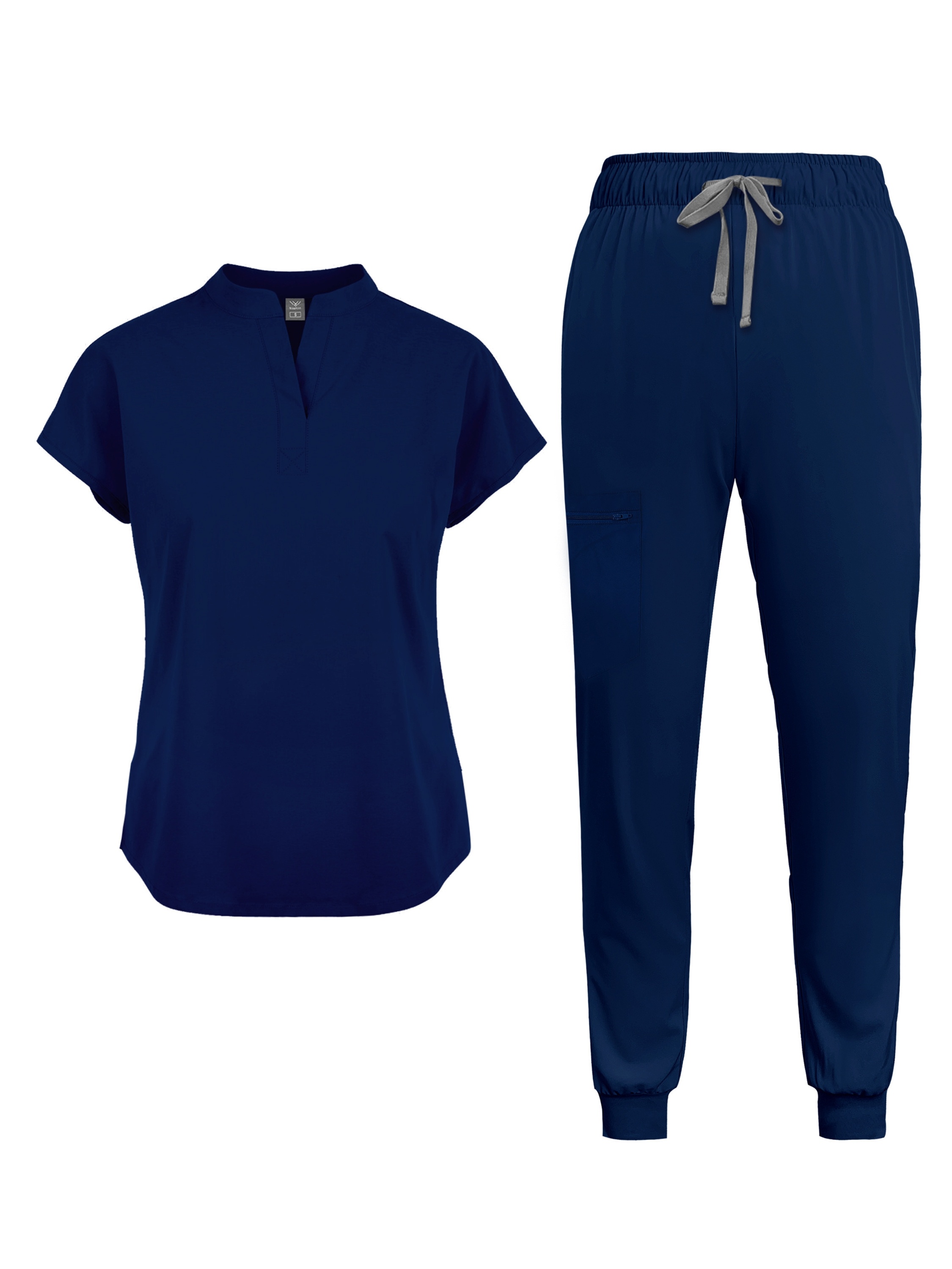 Conjunto de uniforme casual para mujer NiaaHinn - Túnica de manga corta de color sólido y pantalones con bolsillos, cuello mandarín, longitud regular, comodidad para todas las estaciones, ropa de trabajo casual para enfermeras, dentistas y profesionales, conjunto de uniforme para mujer, conjunto de uniforme para enfermera